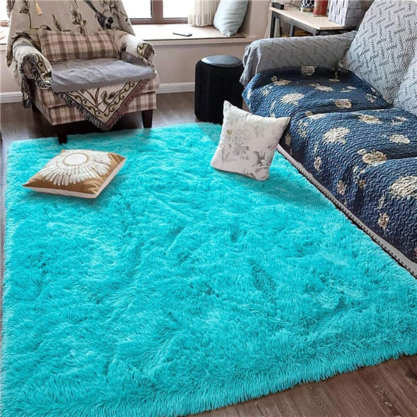 Light Blue Rectangular Shag Rug