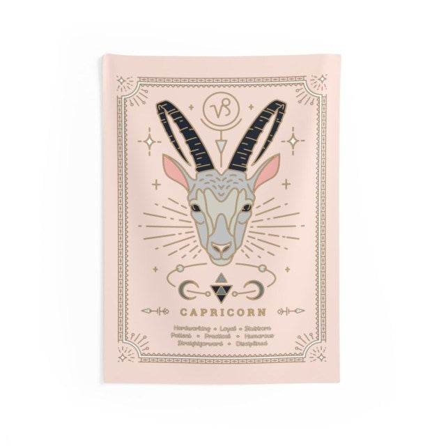 Capricorn Pink Zodiac Tapestry
