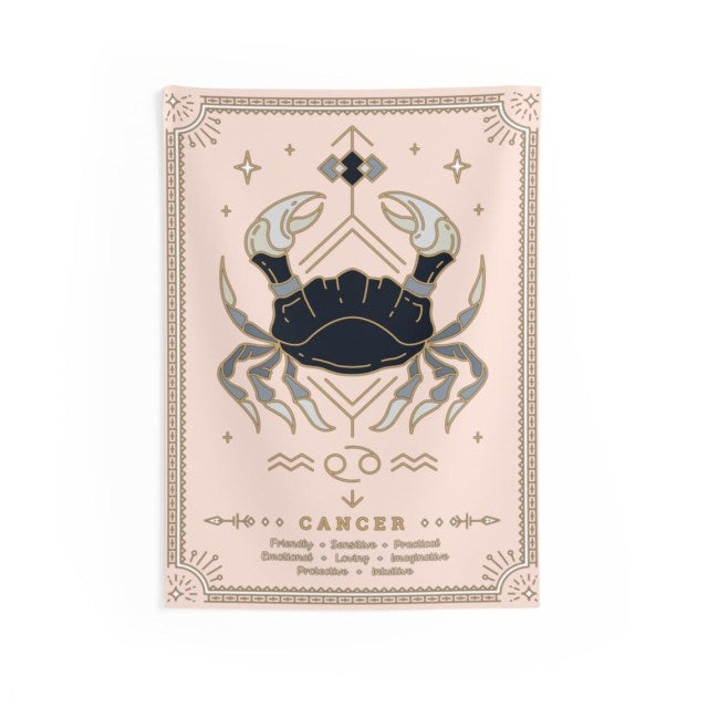 Cancer Pink Zodiac Tapestry