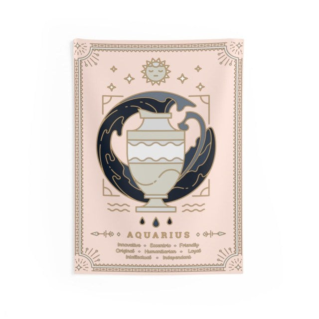 Aquarius Pink Zodiac Tapestry