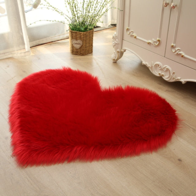 Light Blue Heart Shaped Plush Rug