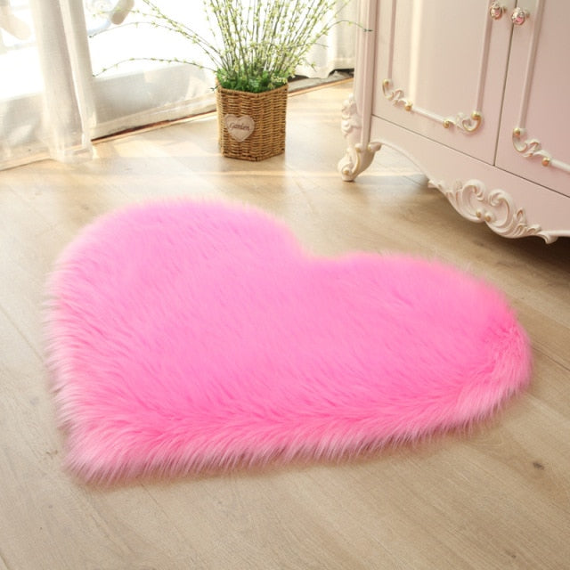 Pink Heart Shaped Plush Rug