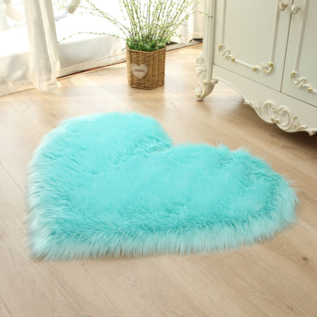 Light Blue Heart Shaped Plush Rug