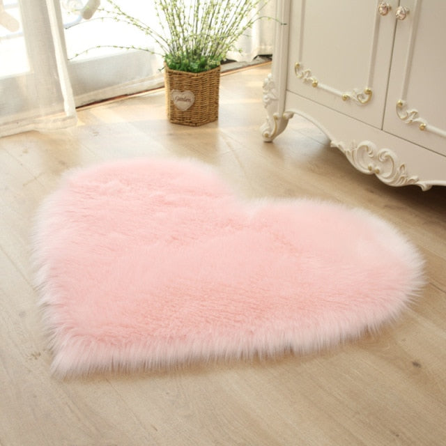 Baby Pink Heart Shaped Plush Rug