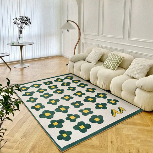 Green Checkerboard Flower Rug