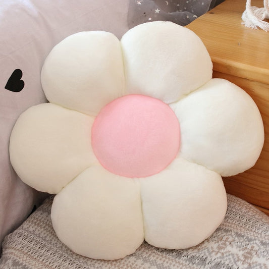 White + Pink Plush Flower Pillow