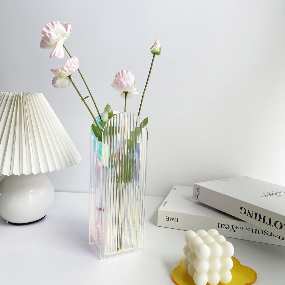 Rainbow Acrylic Ribbed Vase