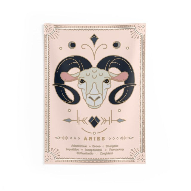 Aries Pink Zodiac Tapestry