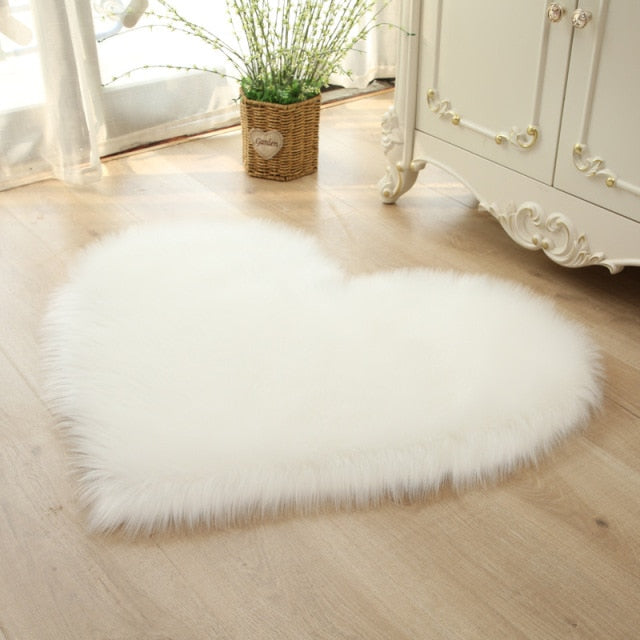 White Heart Shaped Plush Rug