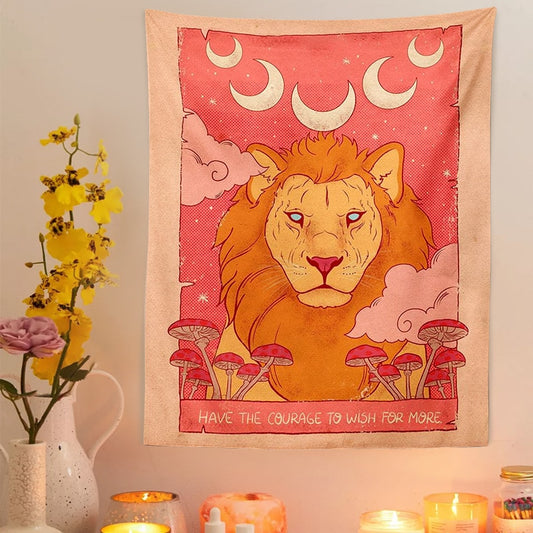 Strong Lion Spirit Animal Tarot Tapestry