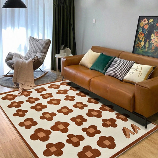 Brown Checkerboard Flower Rug